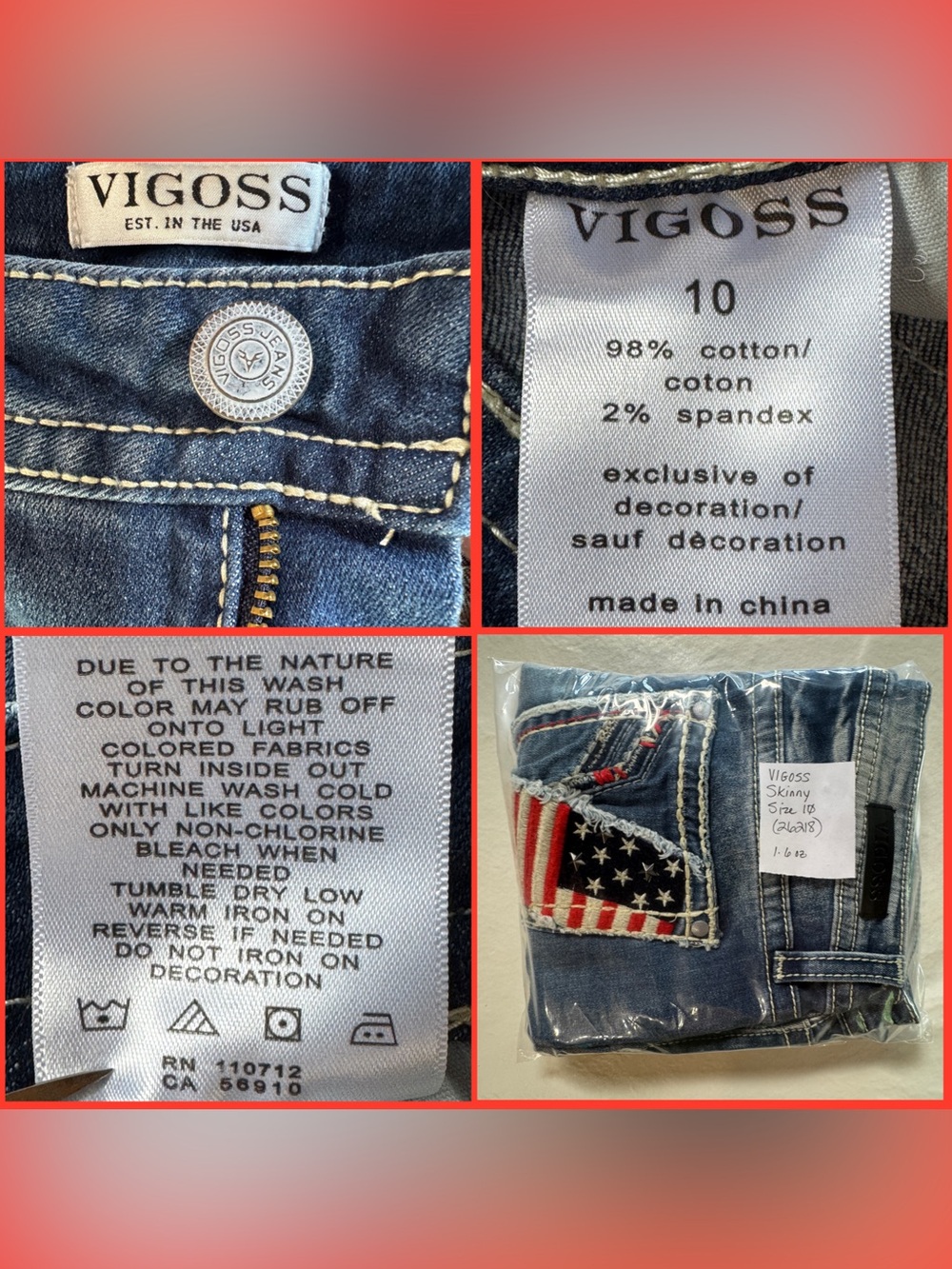 VIGOSS Heritage Mid-Rise Americana Skinny Jean Flag Embroidery Patriotic (10) View 4